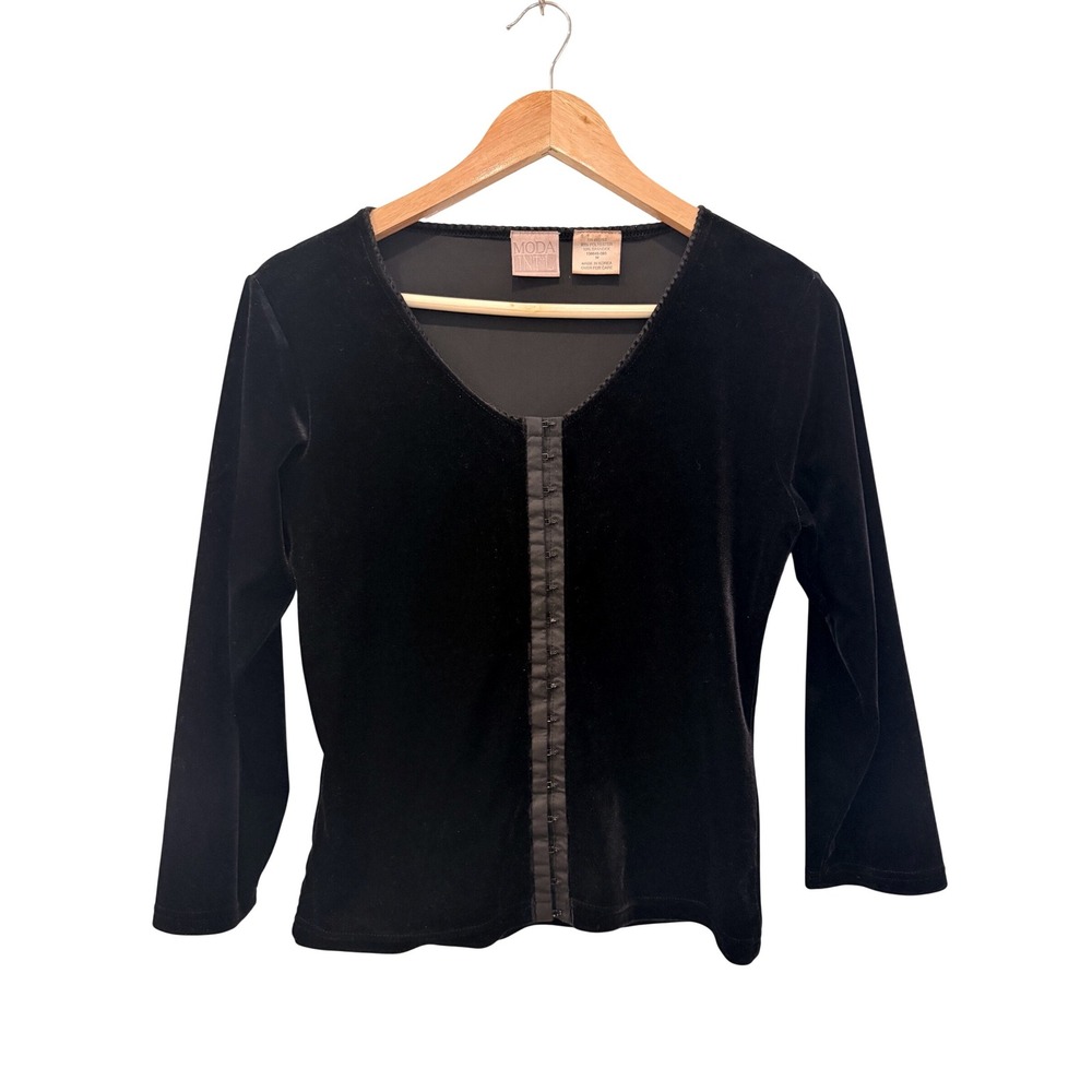 Moda International Black Velvet Hook and Eye Top M Whimsigoth 90's Corset Vamp